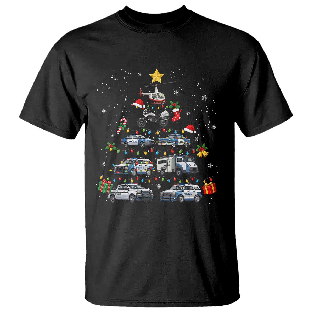 Funny Police Car Holiday Christmas Tree T Shirt Law Enforcement Cop Appreciation Gift