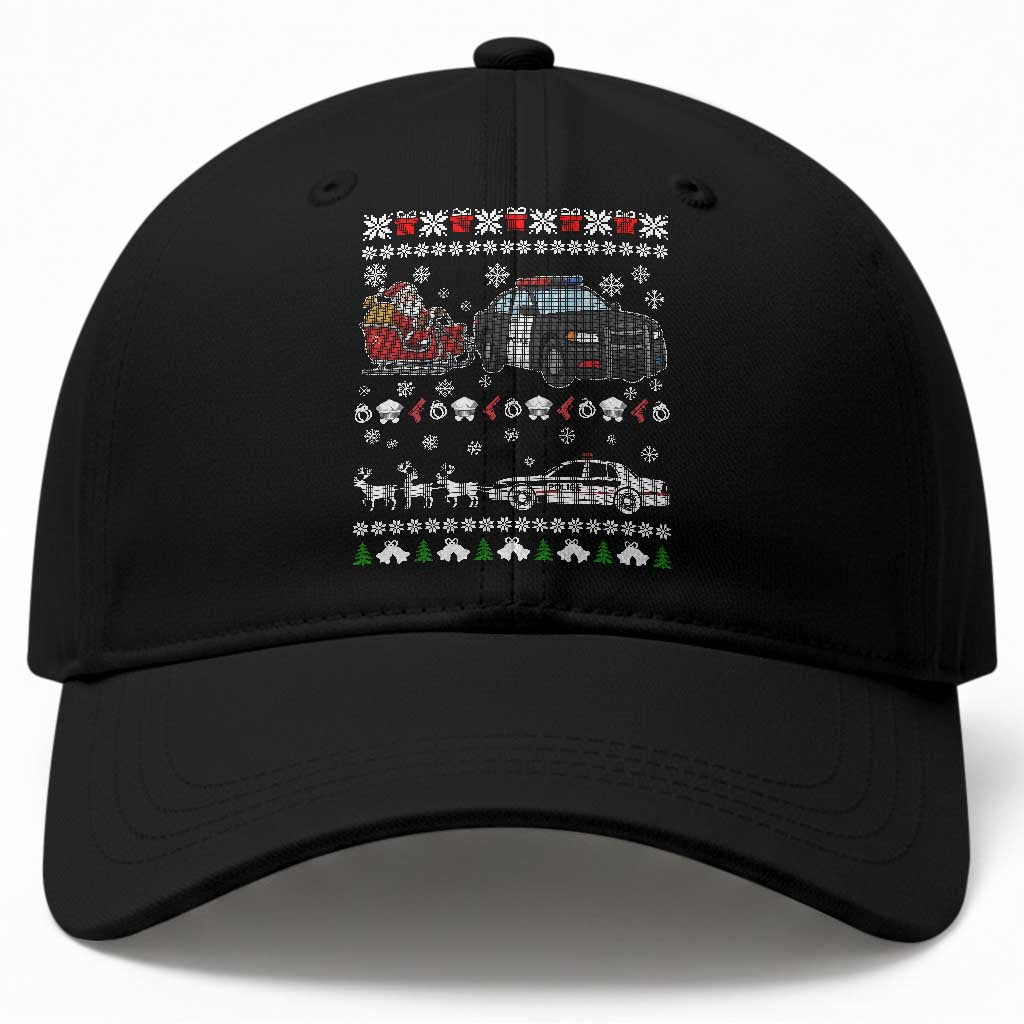 Funny Police Car Santa Reindeer Xmas Baseball Cap Law Enforcement Christmas Gift