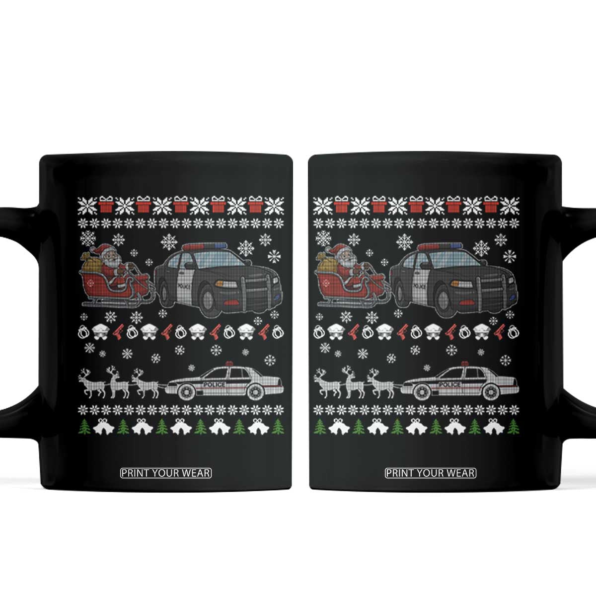 Funny Police Car Santa Reindeer Xmas Coffee Mug Law Enforcement Christmas Gift