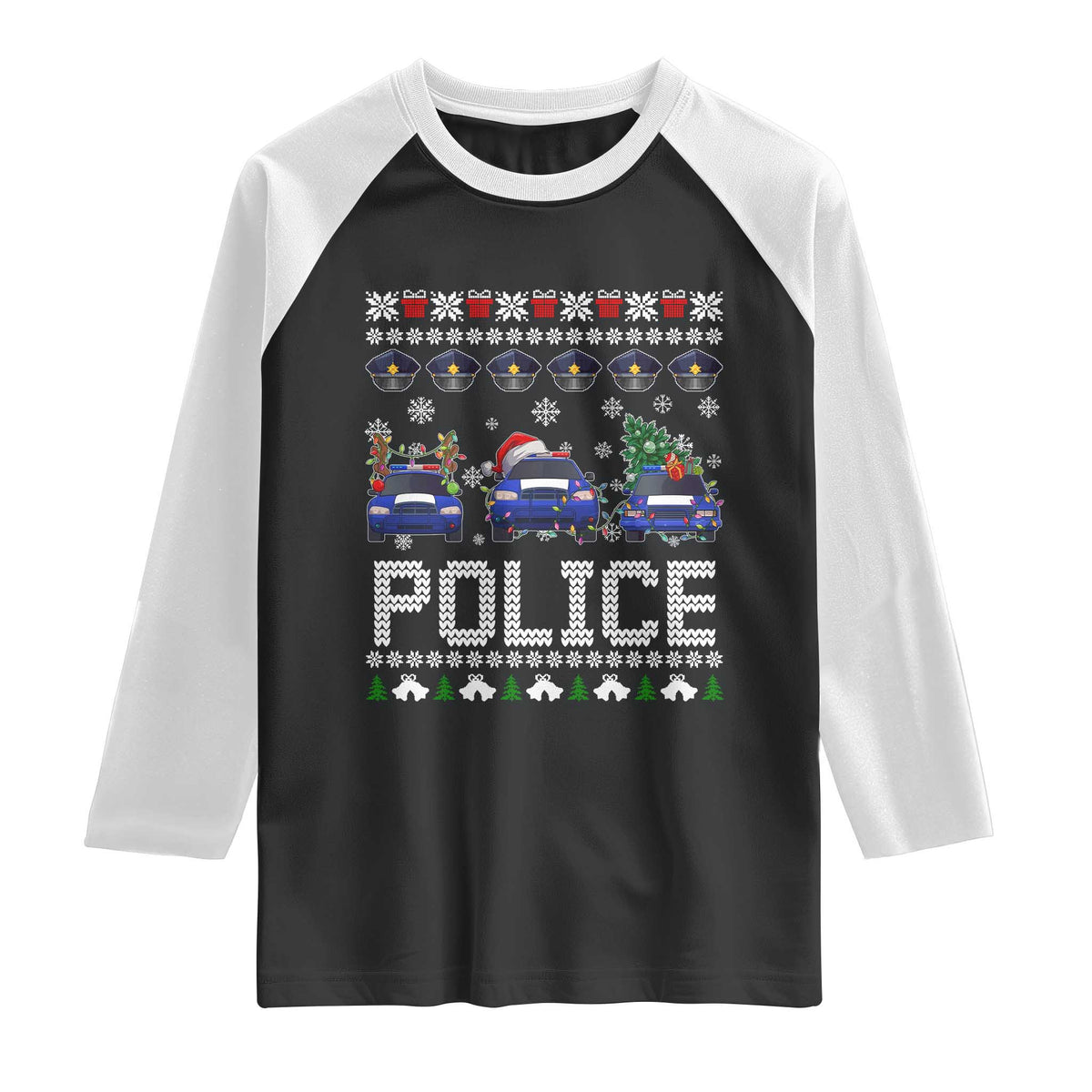 Police Car Xmas Raglan Shirt Funny Cop Christmas Holiday Gift