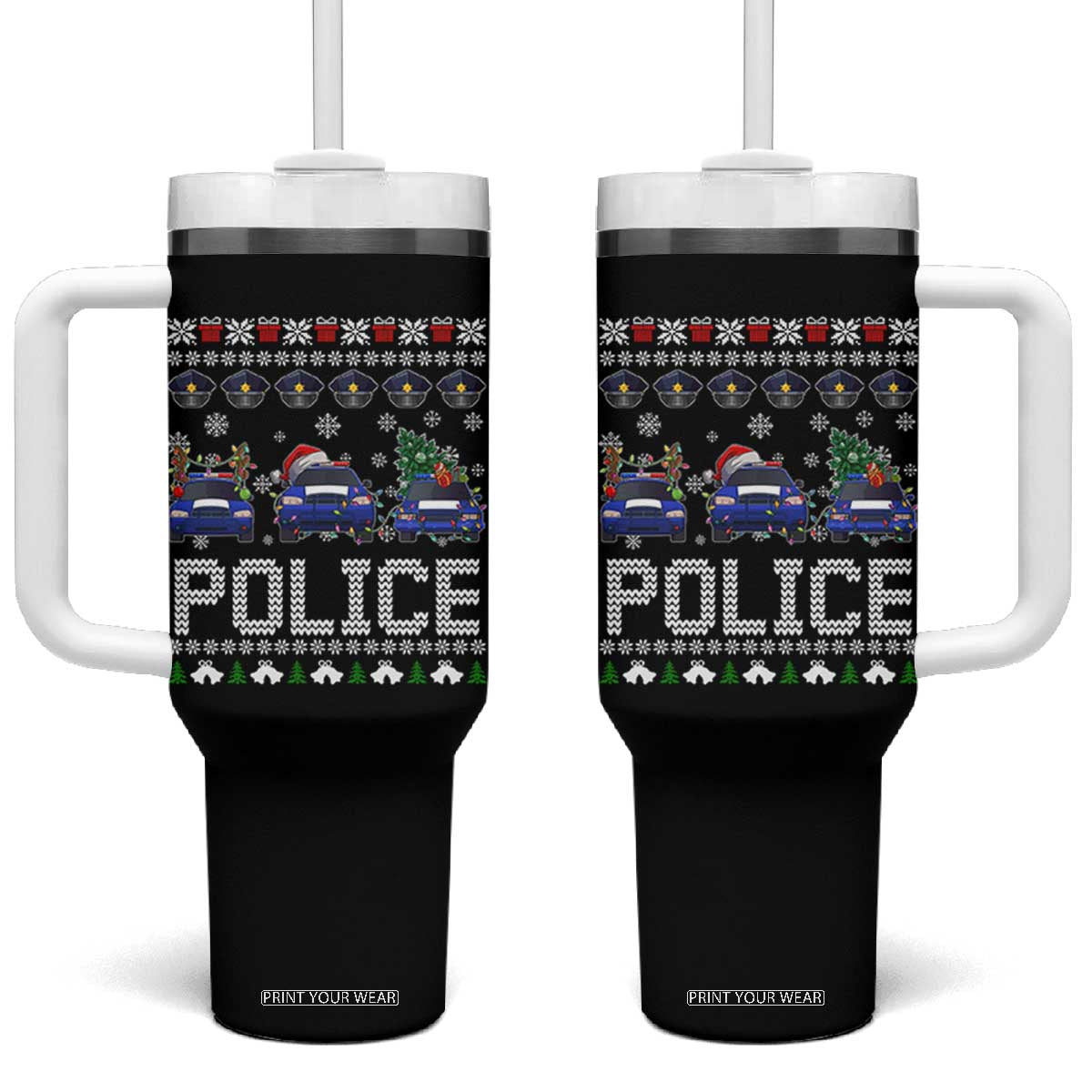 Police Car Xmas Tumbler With Handle Funny Cop Christmas Holiday Gift
