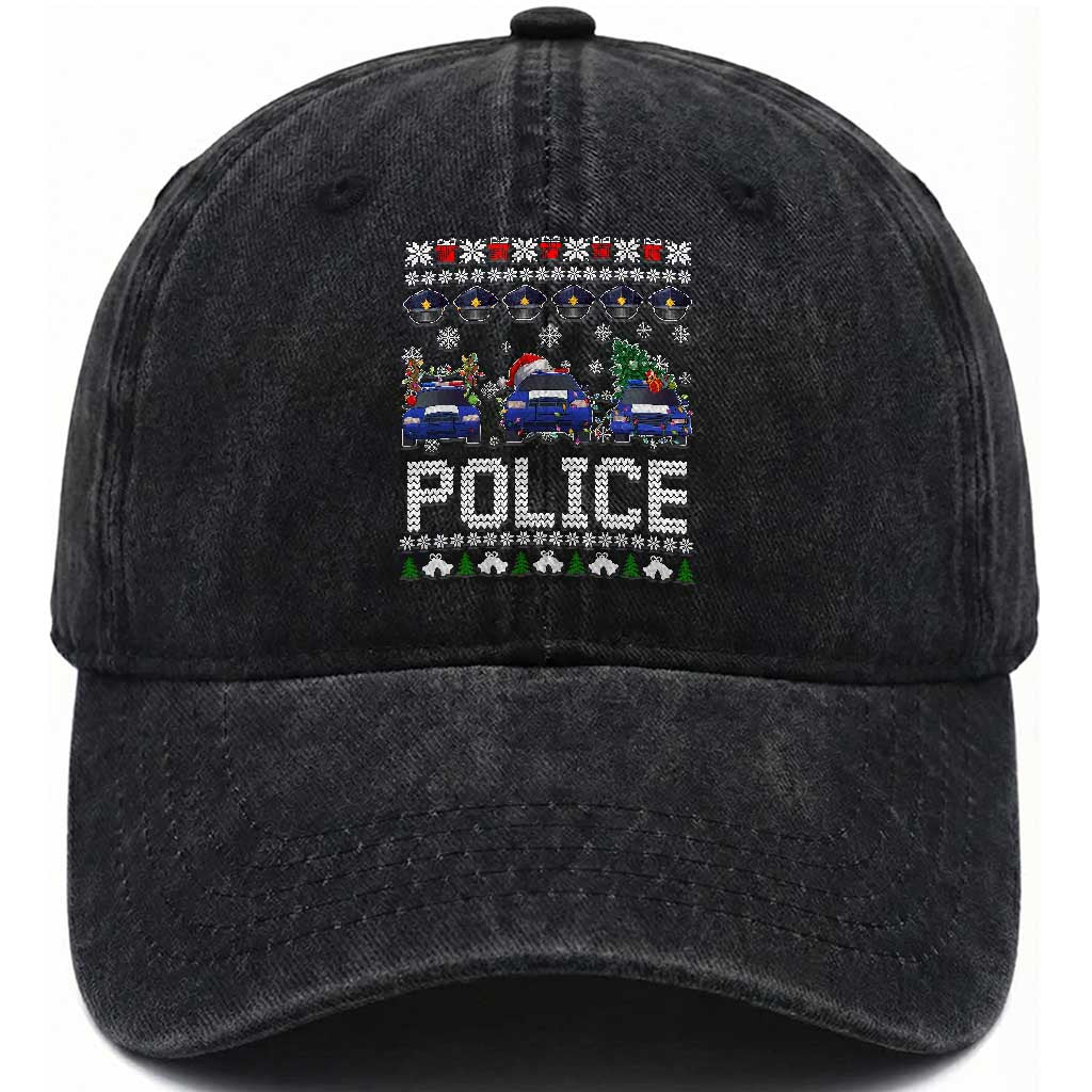 Police Car Xmas Washed Cotton Baseball Cap Funny Cop Christmas Holiday Gift