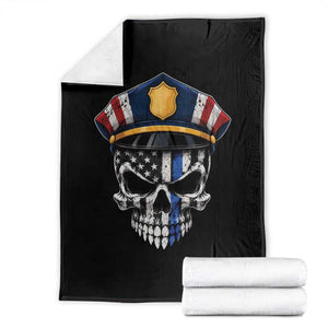 Vintage Patriotic Police Skull US Flag Throw Blanket First Responder Pride