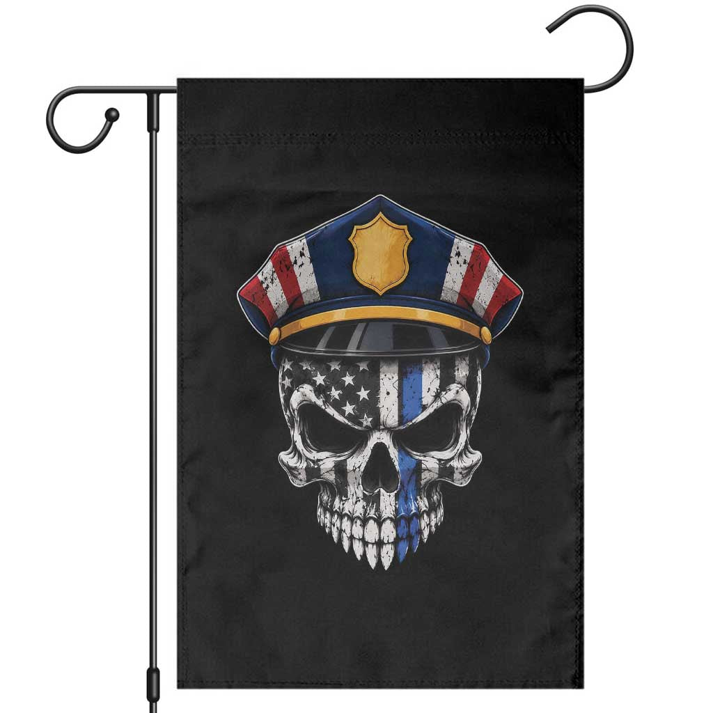 Vintage Patriotic Police Skull US Flag Garden Flag First Responder Pride