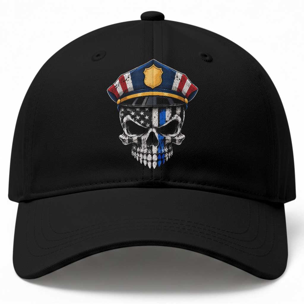 Vintage Patriotic Police Skull US Flag Baseball Cap First Responder Pride