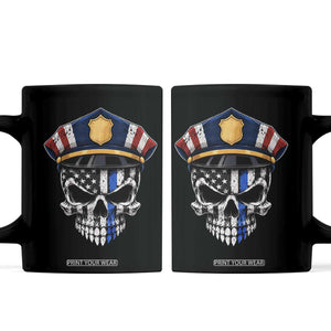 Vintage Patriotic Police Skull US Flag Coffee Mug First Responder Pride