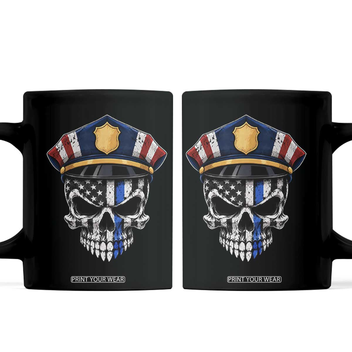 Vintage Patriotic Police Skull US Flag Coffee Mug First Responder Pride