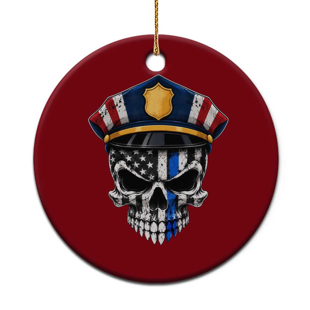 Vintage Patriotic Police Skull US Flag Ceramic Ornament First Responder Pride