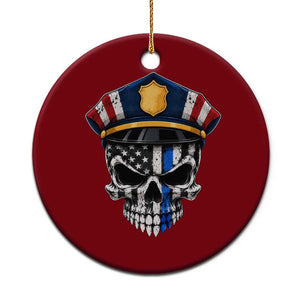 Vintage Patriotic Police Skull US Flag Ceramic Ornament First Responder Pride