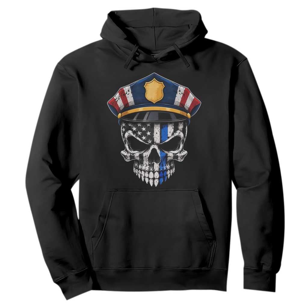 Vintage Patriotic Police Skull US Flag Hoodie First Responder Pride