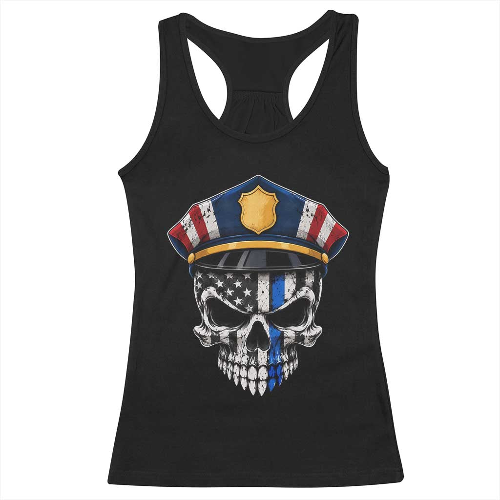 Vintage Patriotic Police Skull US Flag Racerback Tank Top First Responder Pride