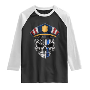 Vintage Patriotic Police Skull US Flag Raglan Shirt First Responder Pride