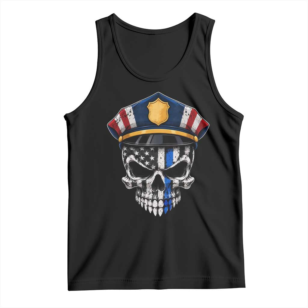 Vintage Patriotic Police Skull US Flag Tank Top First Responder Pride