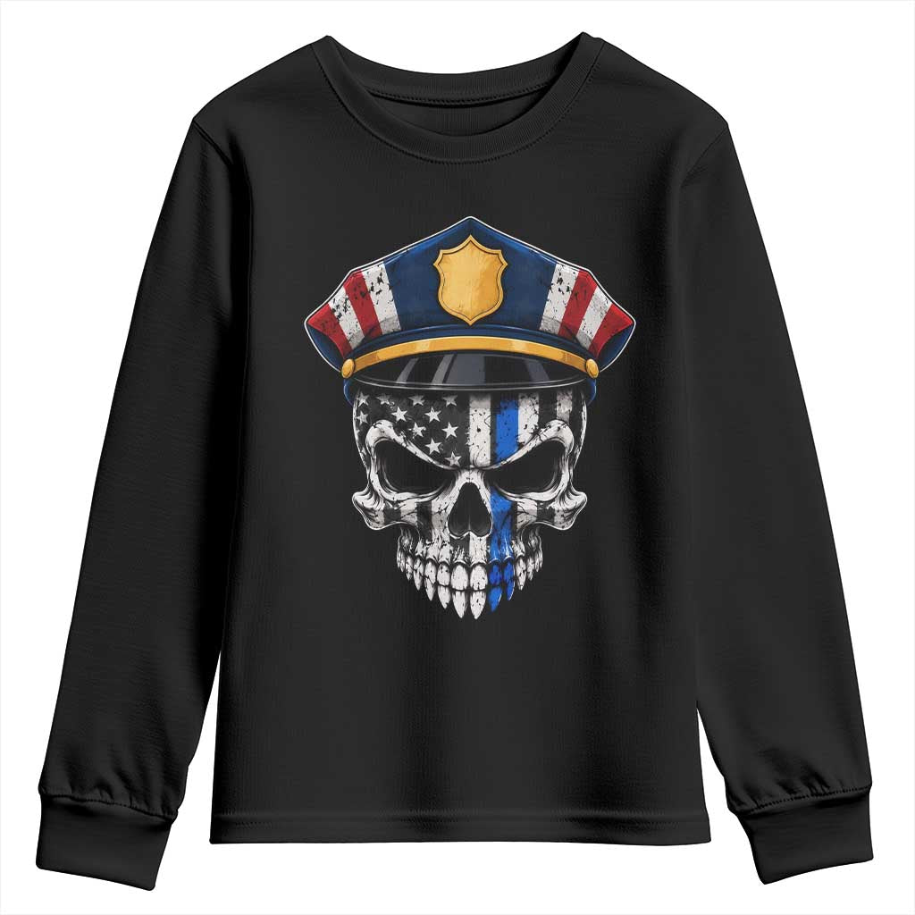 Vintage Patriotic Police Skull US Flag Youth Sweatshirt First Responder Pride