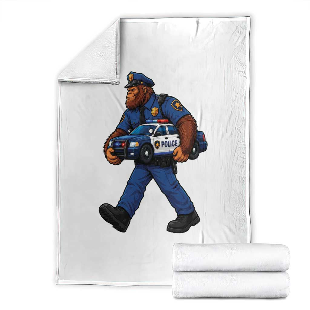 Funny Bigfoot Police Law Enforcement Throw Blanket Carrying Patrol Car Cryptid
