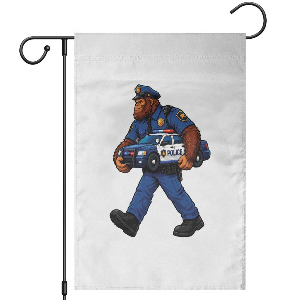 Funny Bigfoot Police Law Enforcement Garden Flag Carrying Patrol Car Cryptid