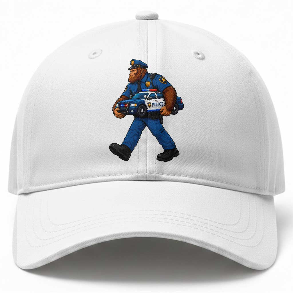 Funny Bigfoot Police Law Enforcement Baseball Cap Carrying Patrol Car Cryptid