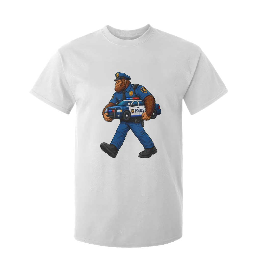 Funny Bigfoot Police Law Enforcement T Shirt For Kid Carrying Patrol Car Cryptid