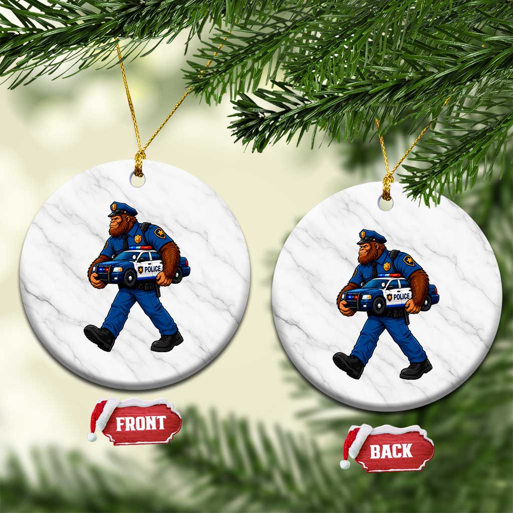 Funny Bigfoot Police Law Enforcement Ceramic Ornament Carrying Patrol Car Cryptid