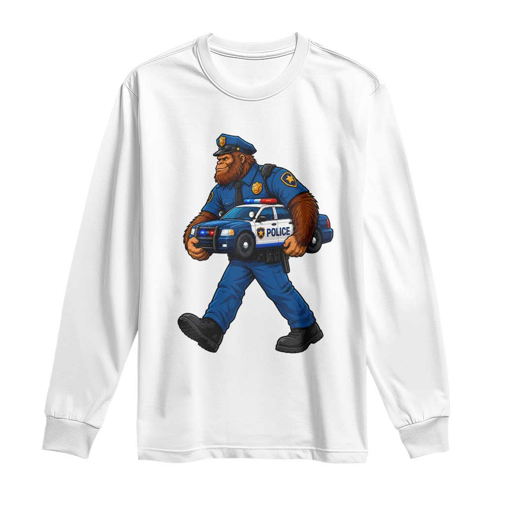 Funny Bigfoot Police Law Enforcement Long Sleeve Shirt Carrying Patrol Car Cryptid