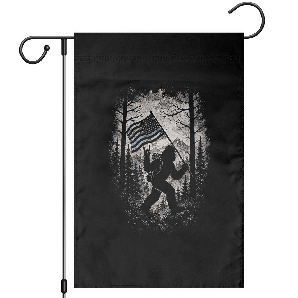 Vintage Bigfoot American Flag Police Support Garden Flag Cryptid Forest Rock On