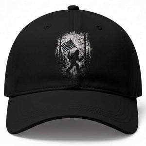 Vintage Bigfoot American Flag Police Support Baseball Cap Cryptid Forest Rock On