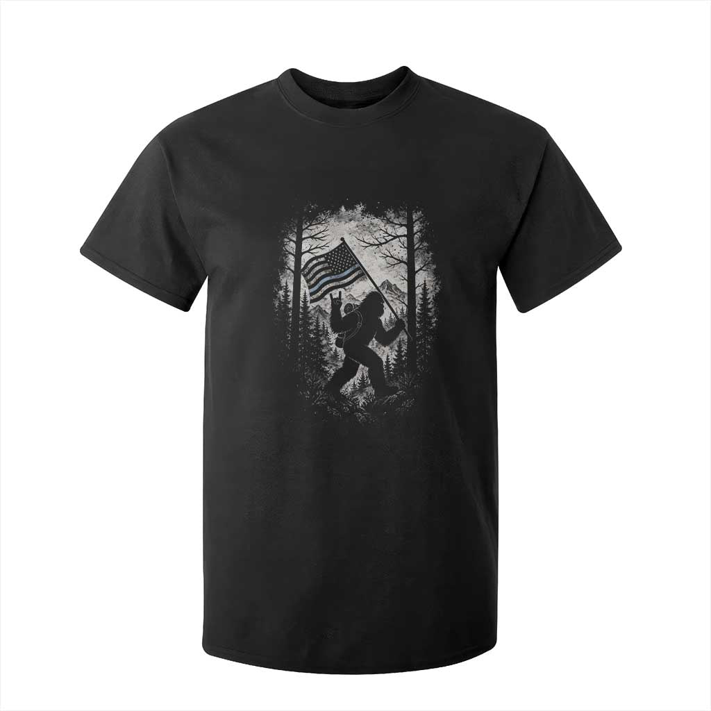 Vintage Bigfoot American Flag Police Support T Shirt For Kid Cryptid Forest Rock On