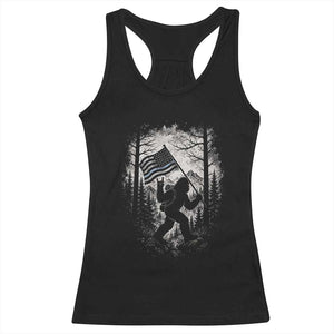 Vintage Bigfoot American Flag Police Support Racerback Tank Top Cryptid Forest Rock On