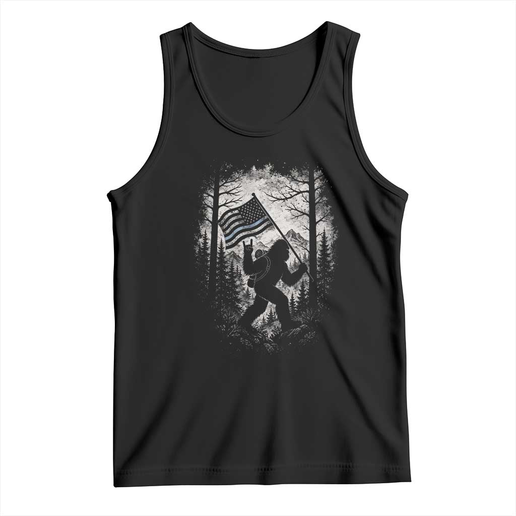 Vintage Bigfoot American Flag Police Support Tank Top Cryptid Forest Rock On