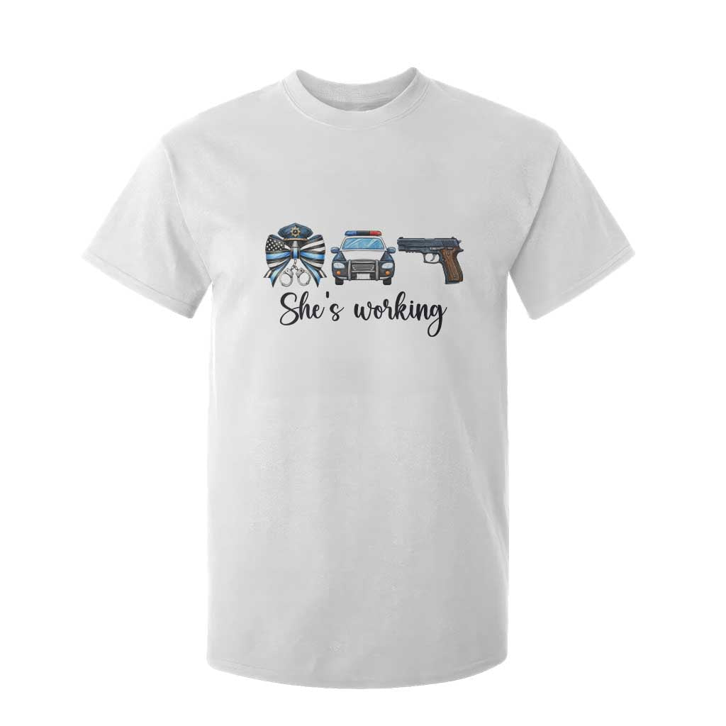 Police Coquette Bow First Responder Pride T Shirt For Kid She Is Working