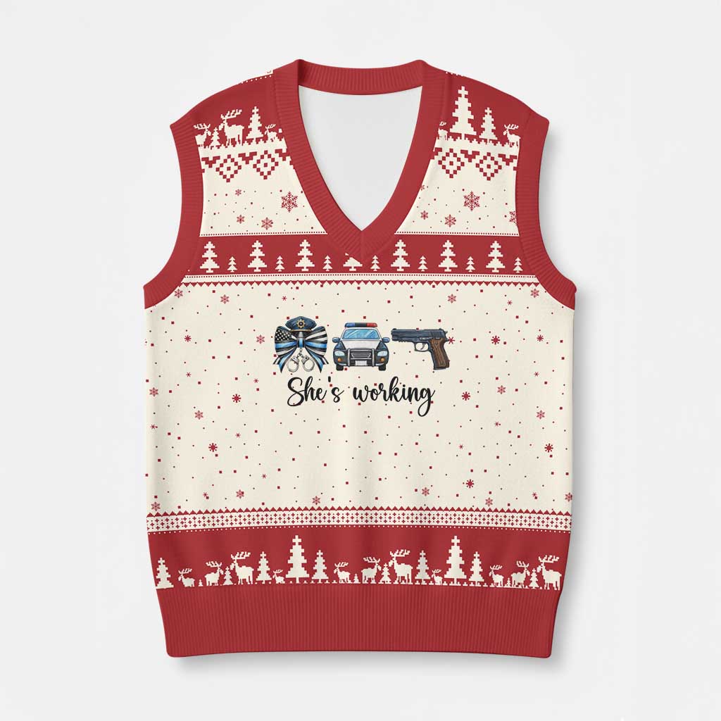 Police Coquette Bow First Responder Pride V-Neck Knit Sweater Vest She Is Working
