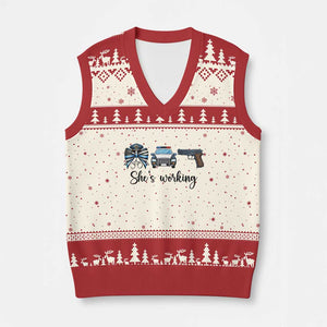 Police Coquette Bow First Responder Pride V-Neck Knit Sweater Vest She Is Working