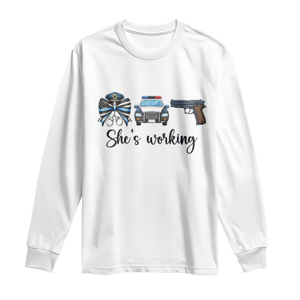 Police Coquette Bow First Responder Pride Long Sleeve Shirt She Is Working