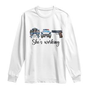 Police Coquette Bow First Responder Pride Long Sleeve Shirt She Is Working