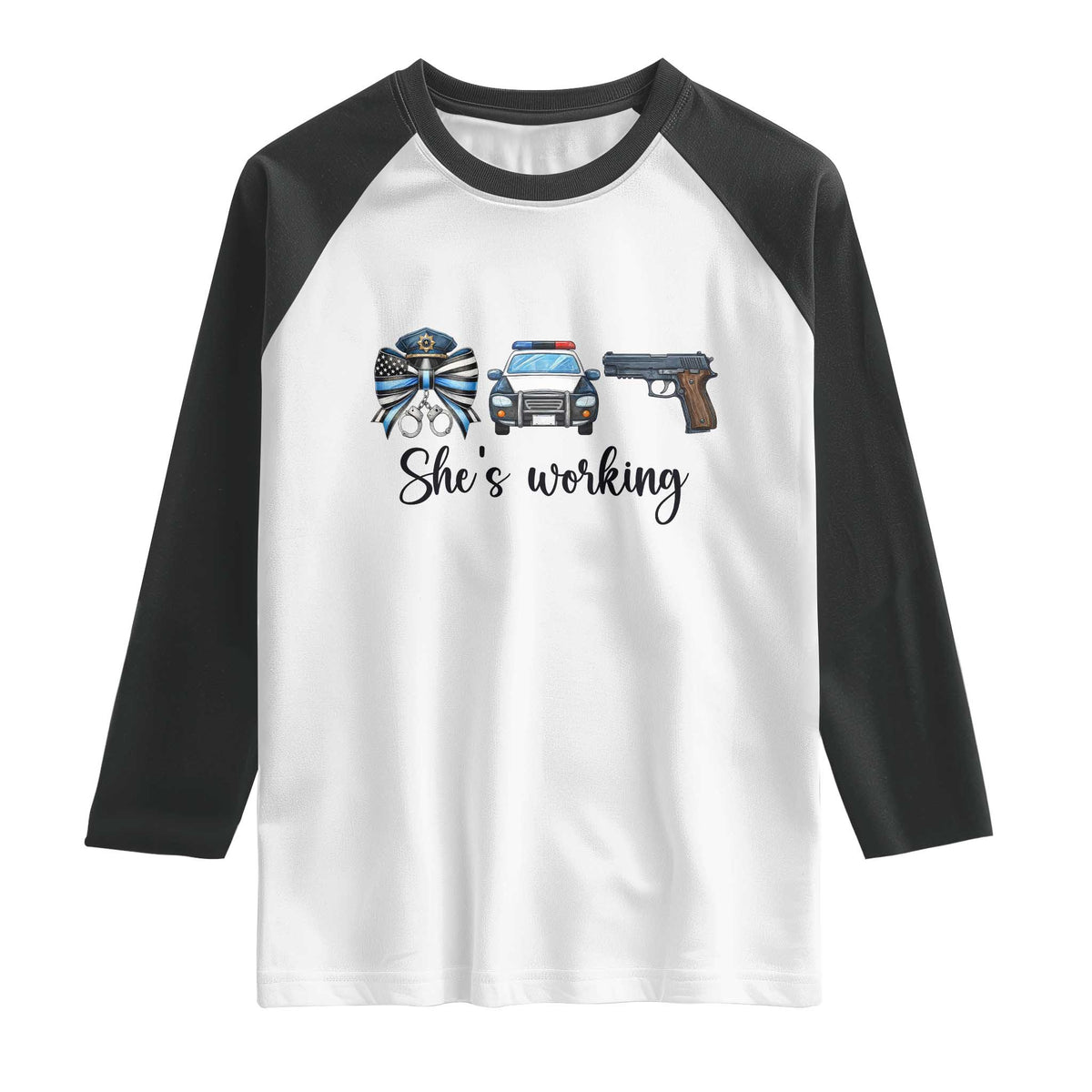 Police Coquette Bow First Responder Pride Raglan Shirt She Is Working