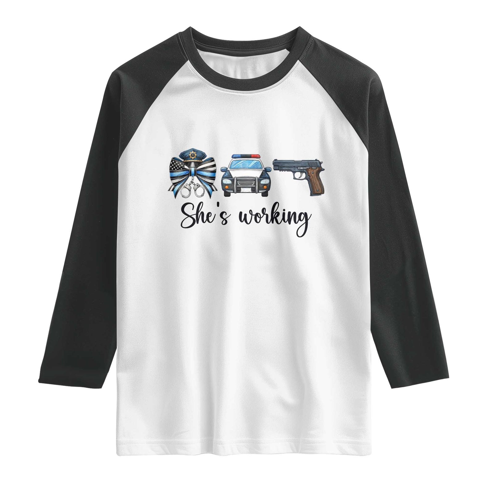 Police Coquette Bow First Responder Pride Raglan Shirt She Is Working