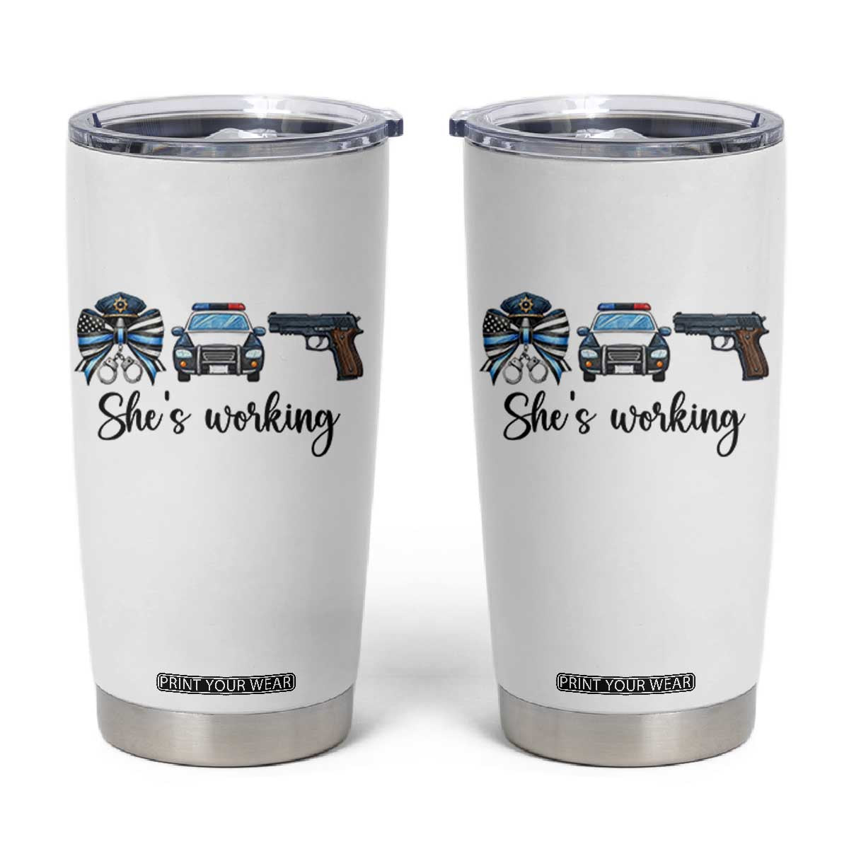 Police Coquette Bow First Responder Pride Tumbler Cup She Is Working