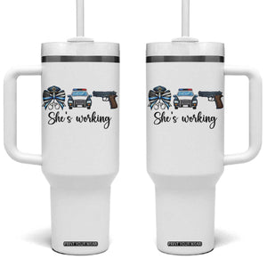 Police Coquette Bow First Responder Pride Tumbler With Handle She Is Working