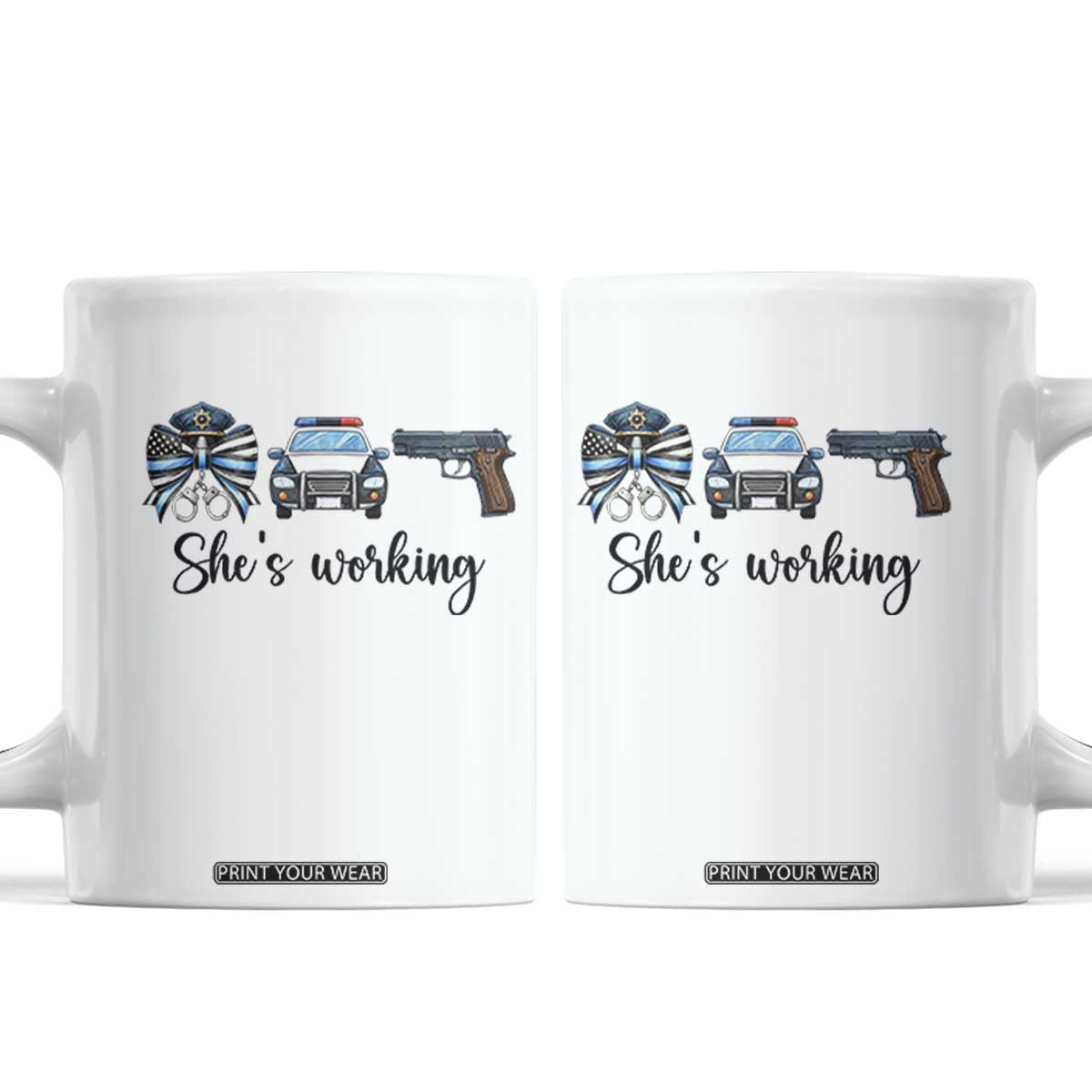 Police Coquette Bow First Responder Pride Coffee Mug She Is Working