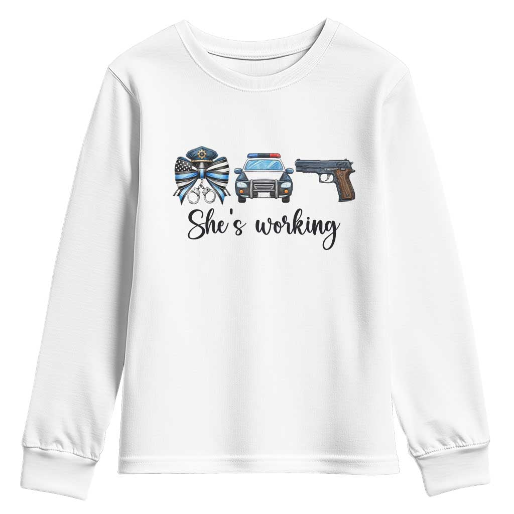 Police Coquette Bow First Responder Pride Youth Sweatshirt She Is Working