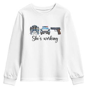 Police Coquette Bow First Responder Pride Youth Sweatshirt She Is Working