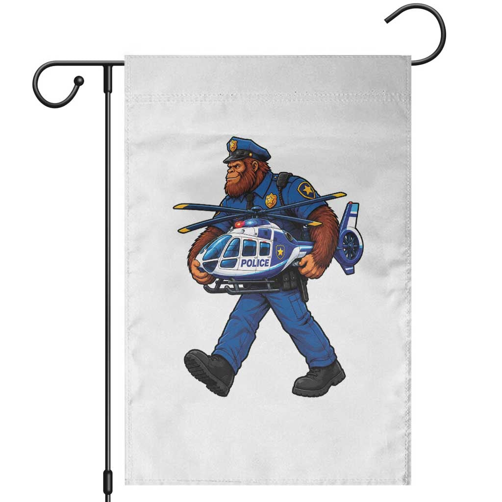 Funny Bigfoot Police Garden Flag Law Enforcement Carrying Helicopter