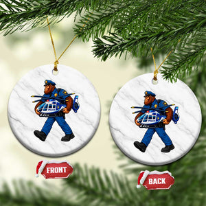 Funny Bigfoot Police Ceramic Ornament Law Enforcement Carrying Helicopter
