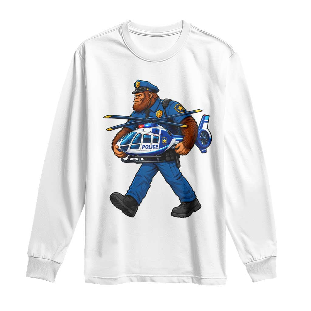 Funny Bigfoot Police Long Sleeve Shirt Law Enforcement Carrying Helicopter
