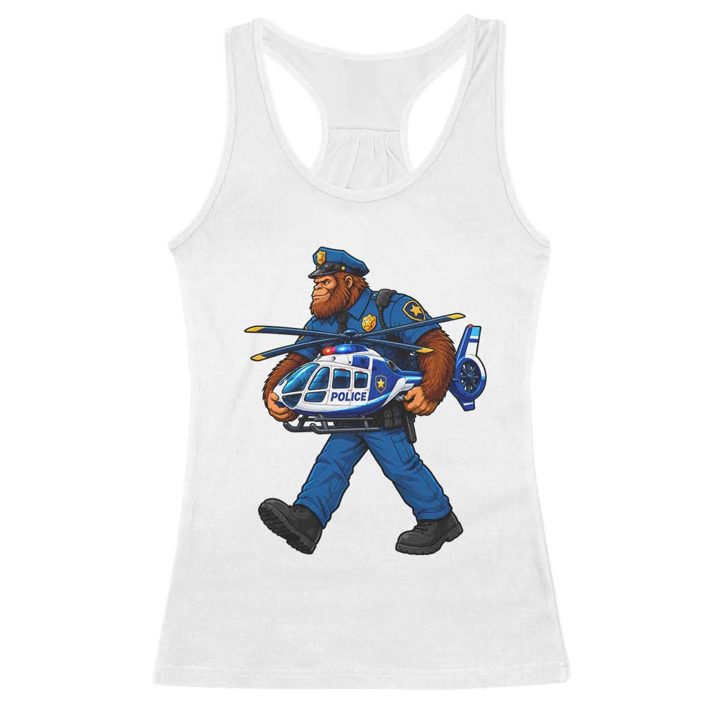 Funny Bigfoot Police Racerback Tank Top Law Enforcement Carrying Helicopter