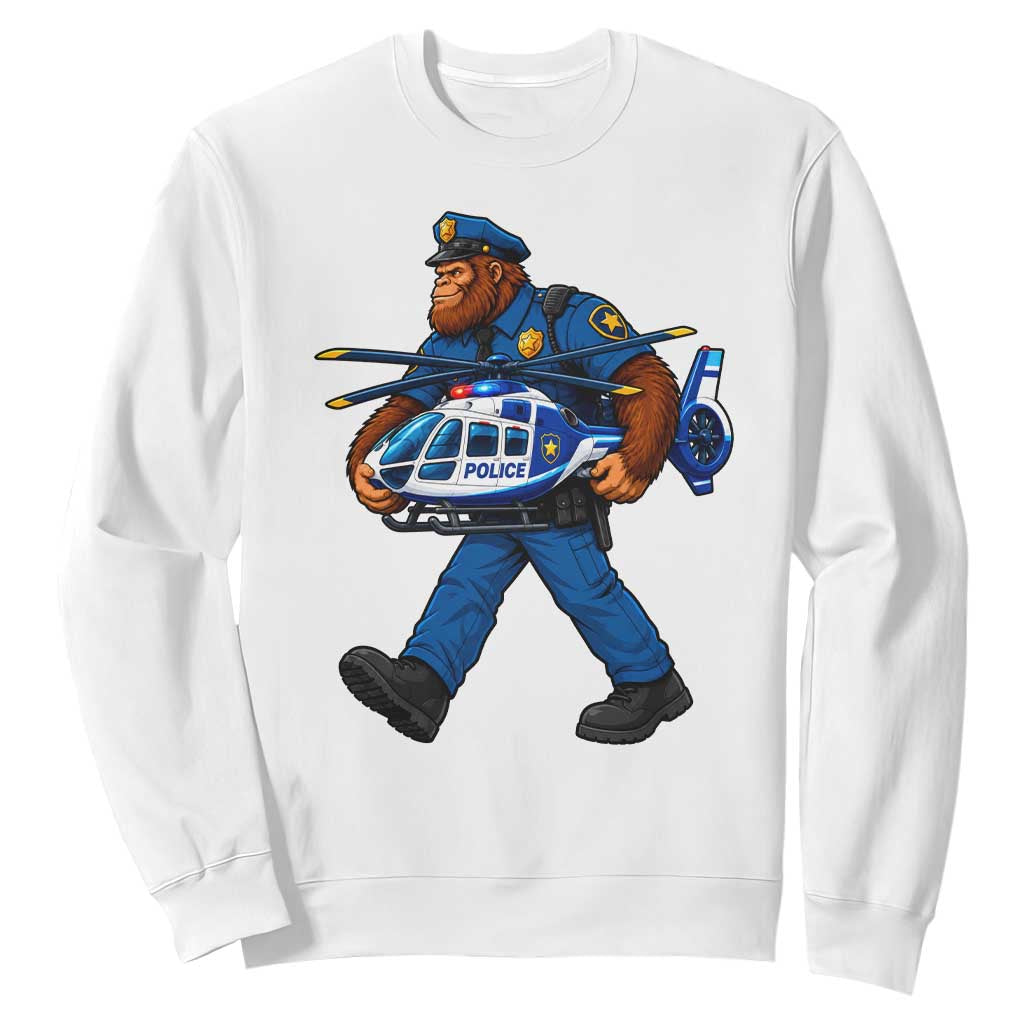 Funny Bigfoot Police Sweatshirt Law Enforcement Carrying Helicopter