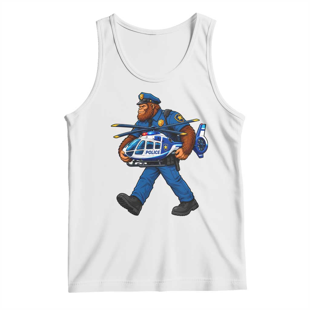 Funny Bigfoot Police Tank Top Law Enforcement Carrying Helicopter