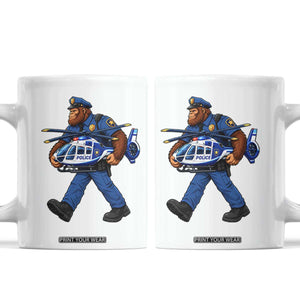 Funny Bigfoot Police Coffee Mug Law Enforcement Carrying Helicopter