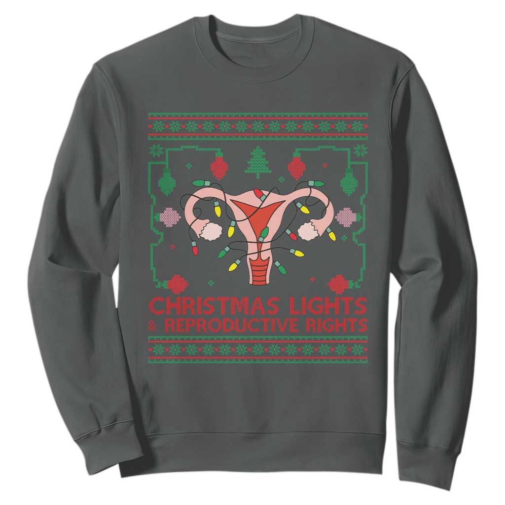 Christmas Lights And Reproductive Rights Sweatshirt Xmas Feminist Supporter Gift TS12 Dark Heather Print Your Wear