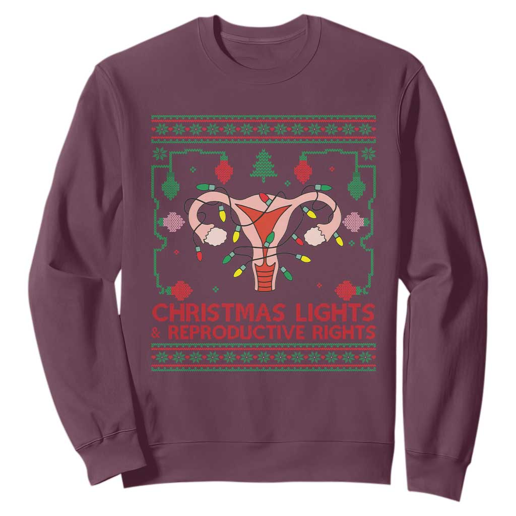 Christmas Lights And Reproductive Rights Sweatshirt Xmas Feminist Supporter Gift TS12 Maroon Print Your Wear
